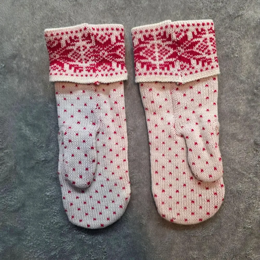 Norlender Knitwear Mittens Womens One Size White Wool Fair Isle Norway Winter